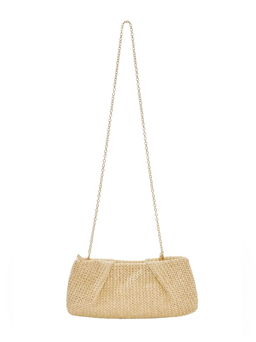 Capittana Oversized Raffia Clutch Crossbody Straw Bag Gold Chain